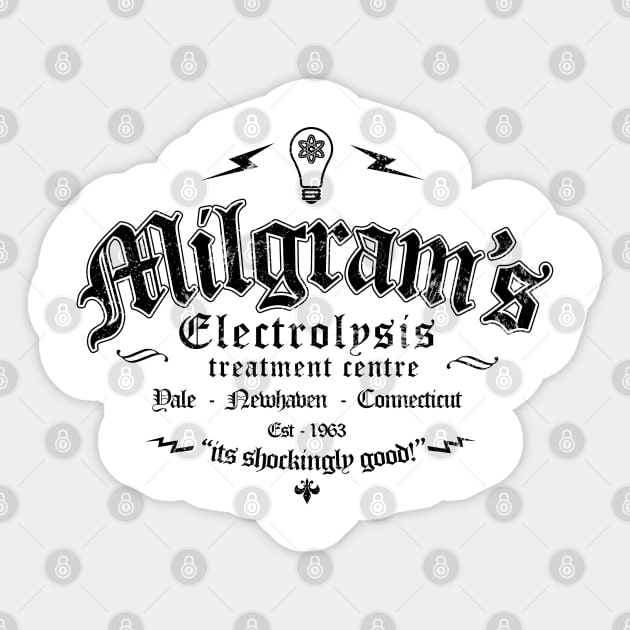 Milgram's electrolysis centre Sticker by Siegeworks